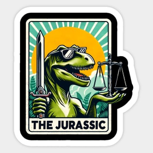 The Jurassic Justice Funny Dinosaur Tarot Card Pun Sword Sticker